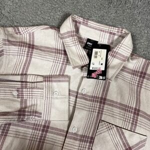 Oakley Podium Plaid LS Flannel Mens Medium‎ Beige Burgundy Regular Office NEW